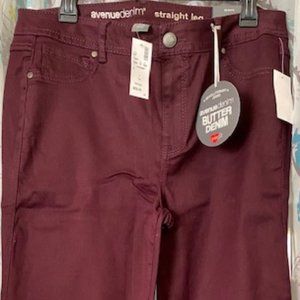 Avenue Butter Denim Straight Leg Jean, Burgundy size 14 Petite